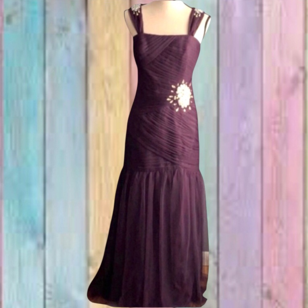Alfred Angelo Deep Plum Purple Lined Mermaid Gown With Appliqué NEW